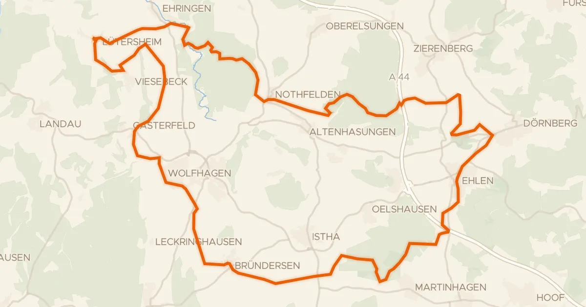 Kaart van de fietsroute Rondje Burgruine Rodersen en Wünne bei Viesebeck