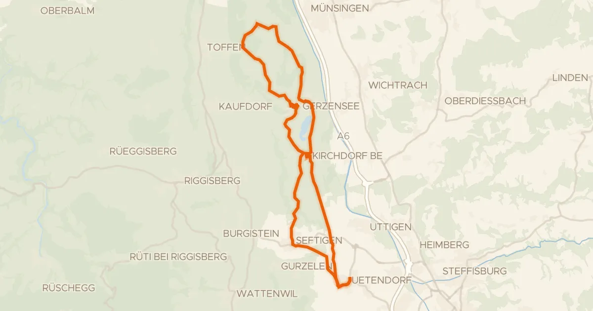 Kaart van de fietsroute Belpbergroute