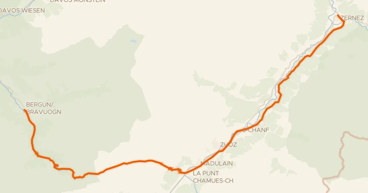 Kaart van de fietsroute Graubünden-Route