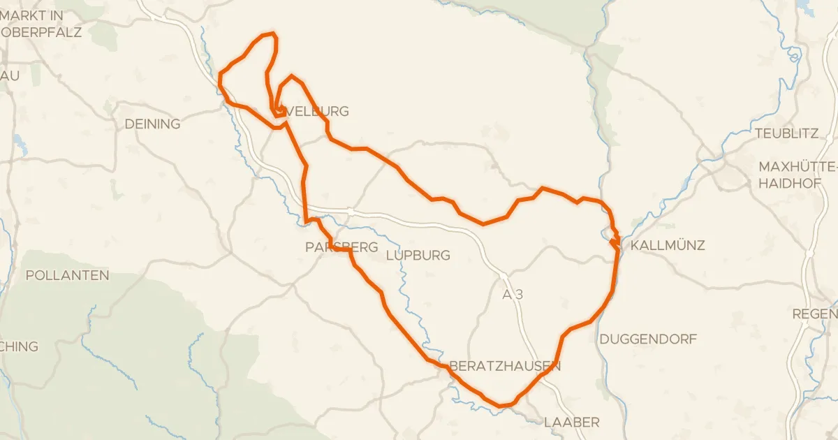 Kaart van de fietsroute Rondje langs de Schwarze Laber en de Vils