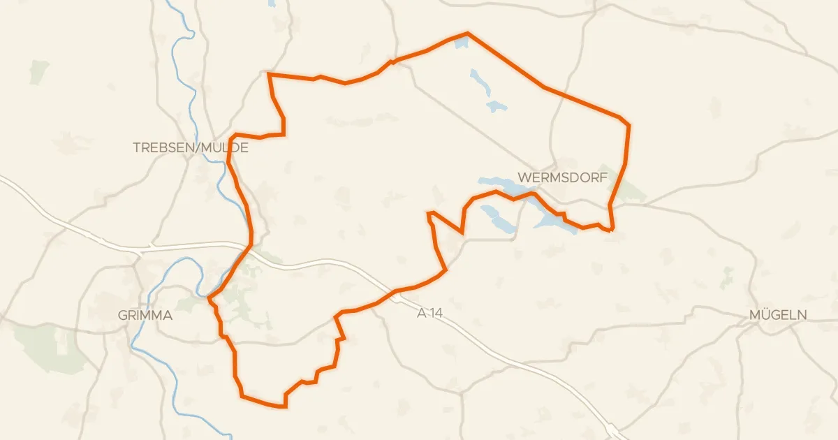 Kaart van de fietsroute Rondje Schloss Döben en Horstsee-Insel