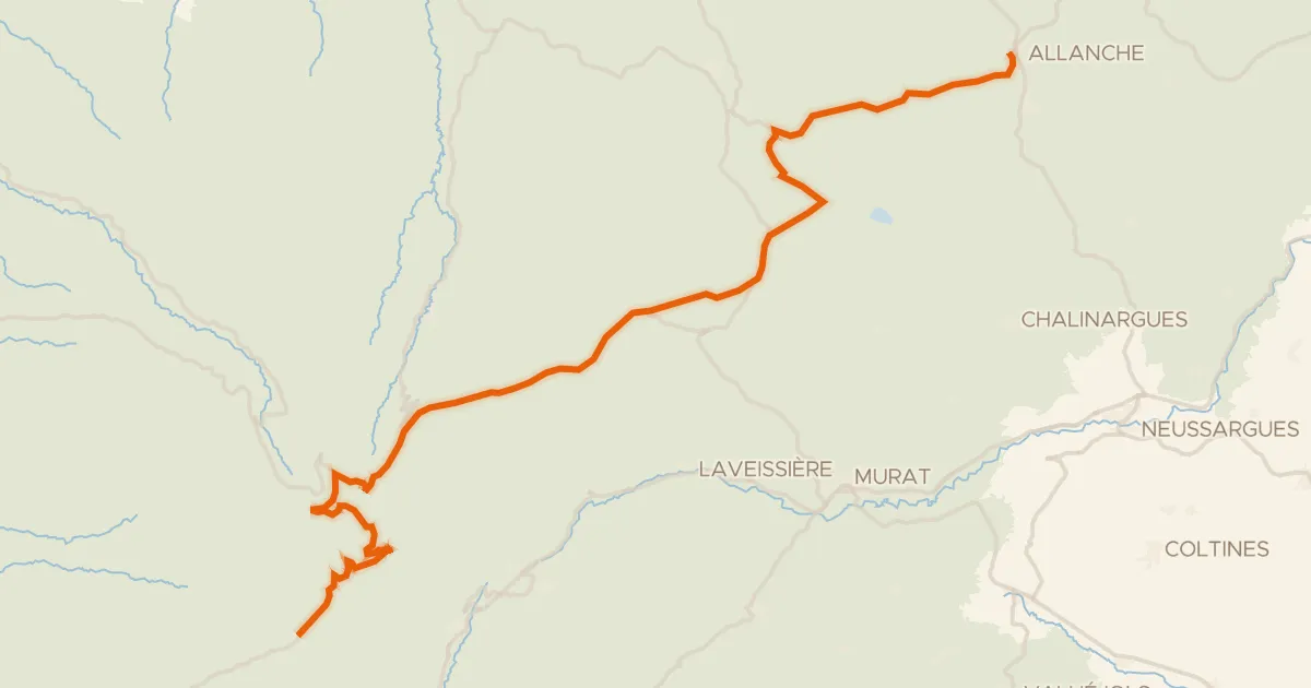 Kaart van de fietsroute La Grande Traversée du Volcan à Vélo, étape 4, Mandailles-Saint-Julien / Allanche
