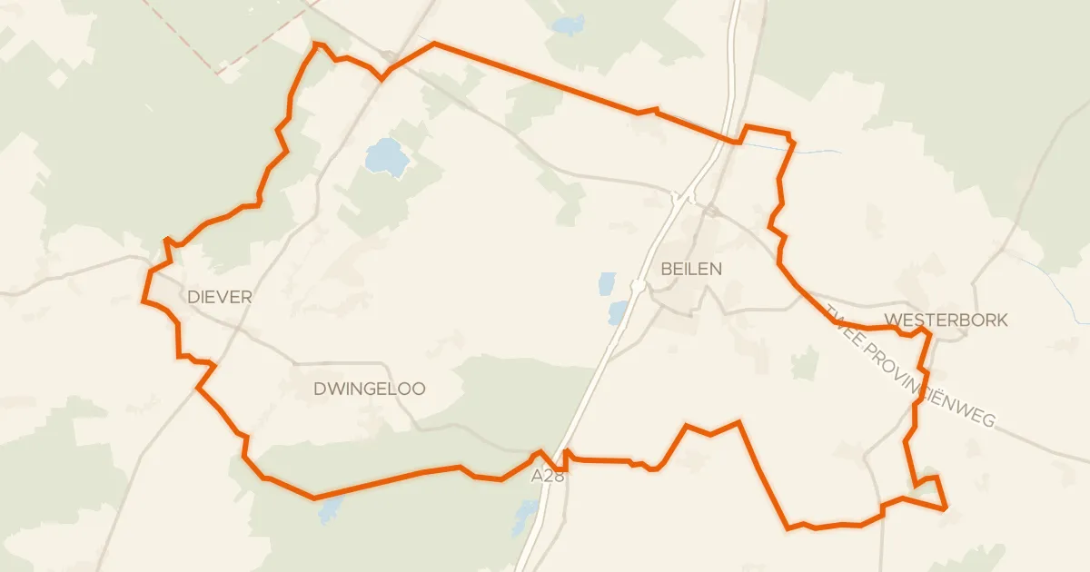 Kaart van de fietsroute Rondje Oldengaerde en Dwingeloosche Heide