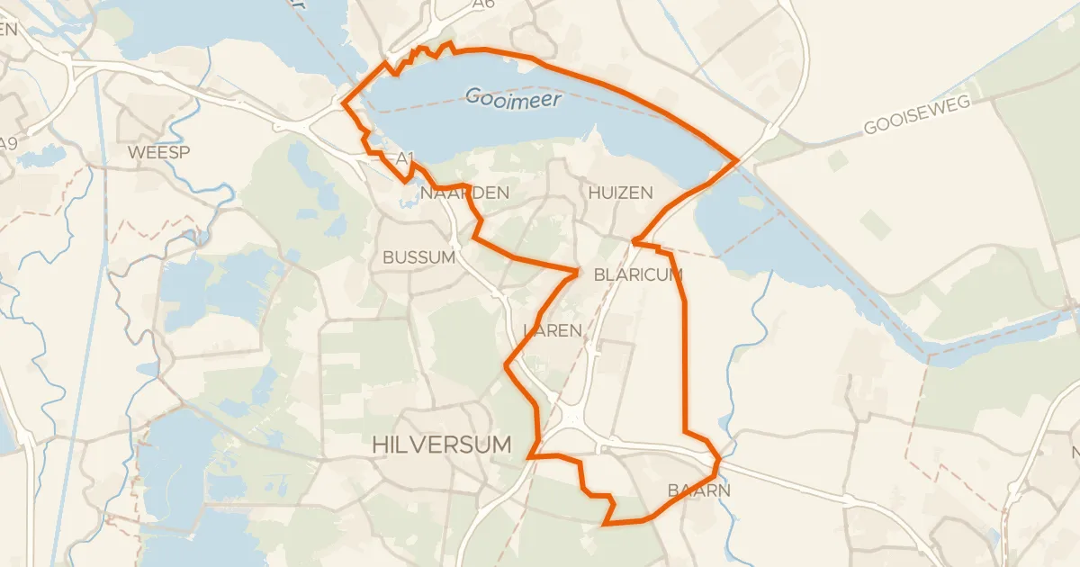 Kaart van de fietsroute Rondje Vesting Naarden en Westerheide