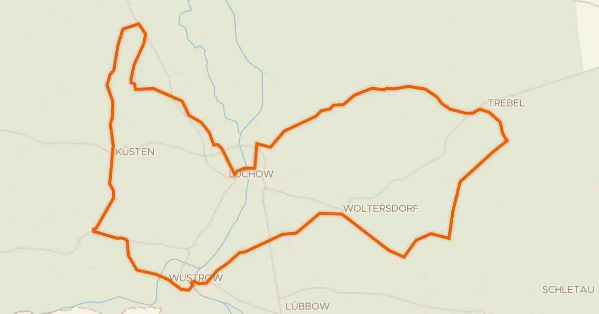 Kaart van de fietsroute Rondje Nemitzer Heide en Wustrower Dumme