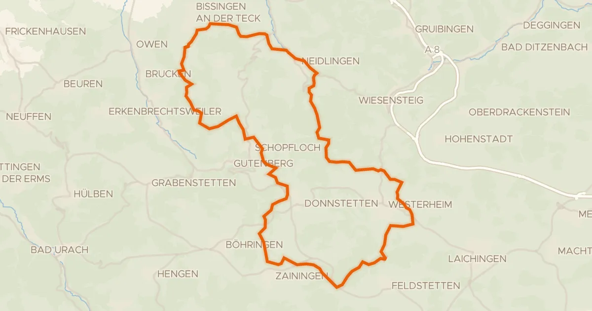 Kaart van de fietsroute Rondje Obere Diepoldsburg en Teck
