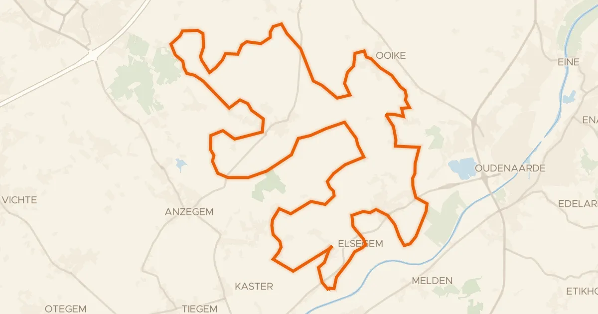 Kaart van de fietsroute Kouterroute