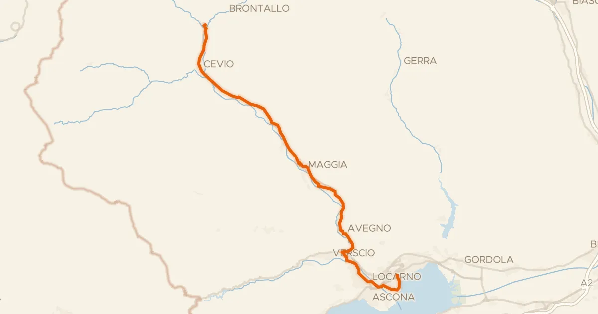 Kaart van de fietsroute Percorso Valle Maggia