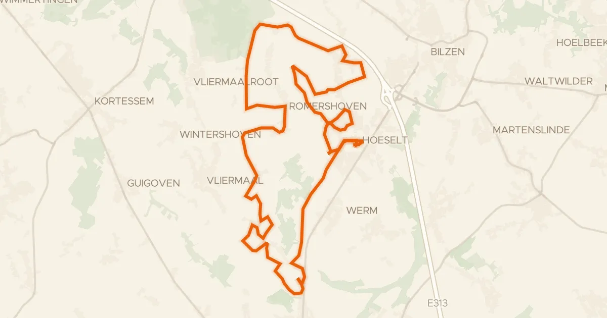 Kaart van de fietsroute Kapeltocht rood
