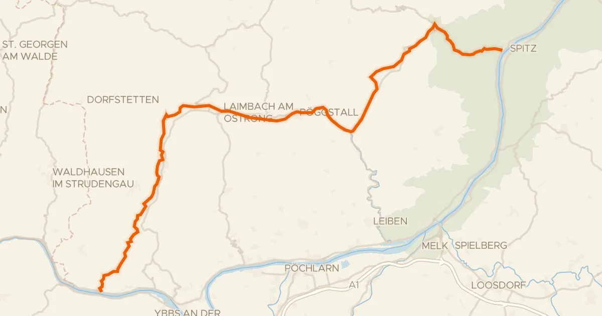 Kaart van de fietsroute Südliches Waldviertel