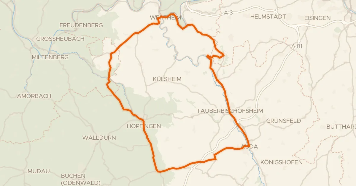 Map of the cycling route Rondje Burg Wertheim en Naturpark Spessart