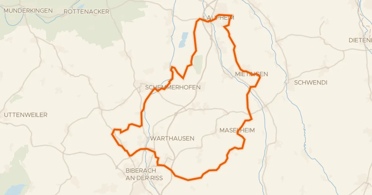 Kaart van de fietsroute Rondje Schloss Großlaupheim en Riß