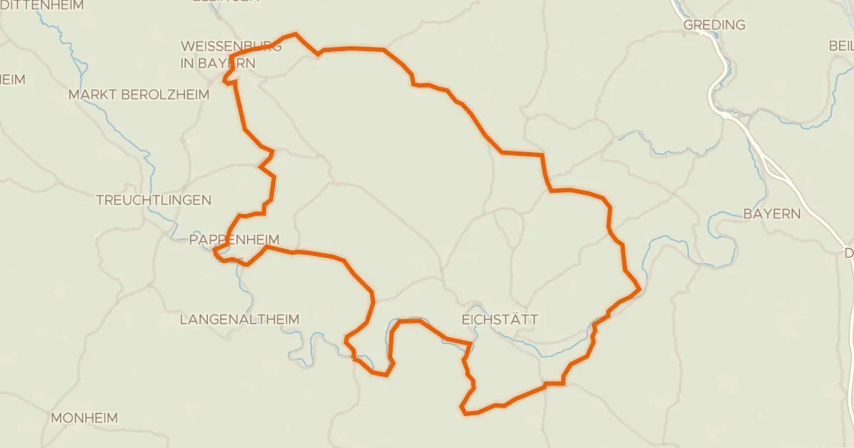 Kaart van de fietsroute Rondje Burg Pappenheim en Altmühl