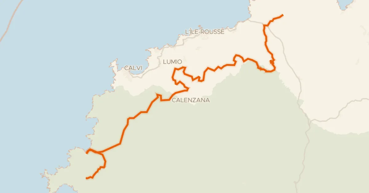 Map of the cycling route Etape Balagne de la GT20 (Intense)