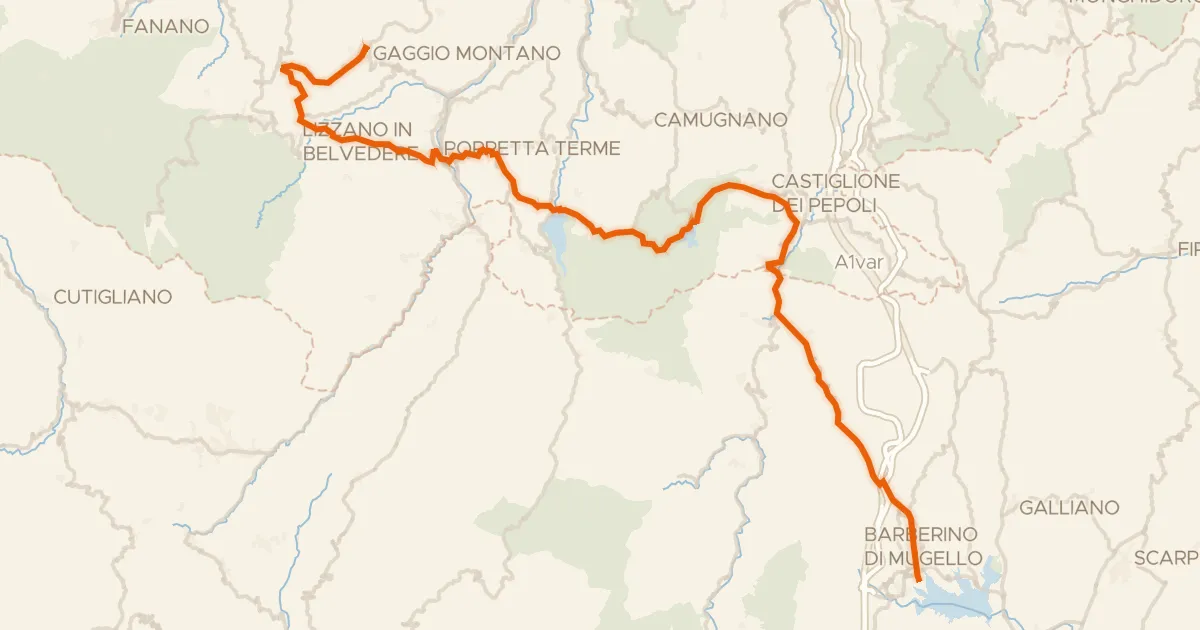 Kaart van de fietsroute ABT Tappa 9: Gaggio Montano - Barberino del Mugello