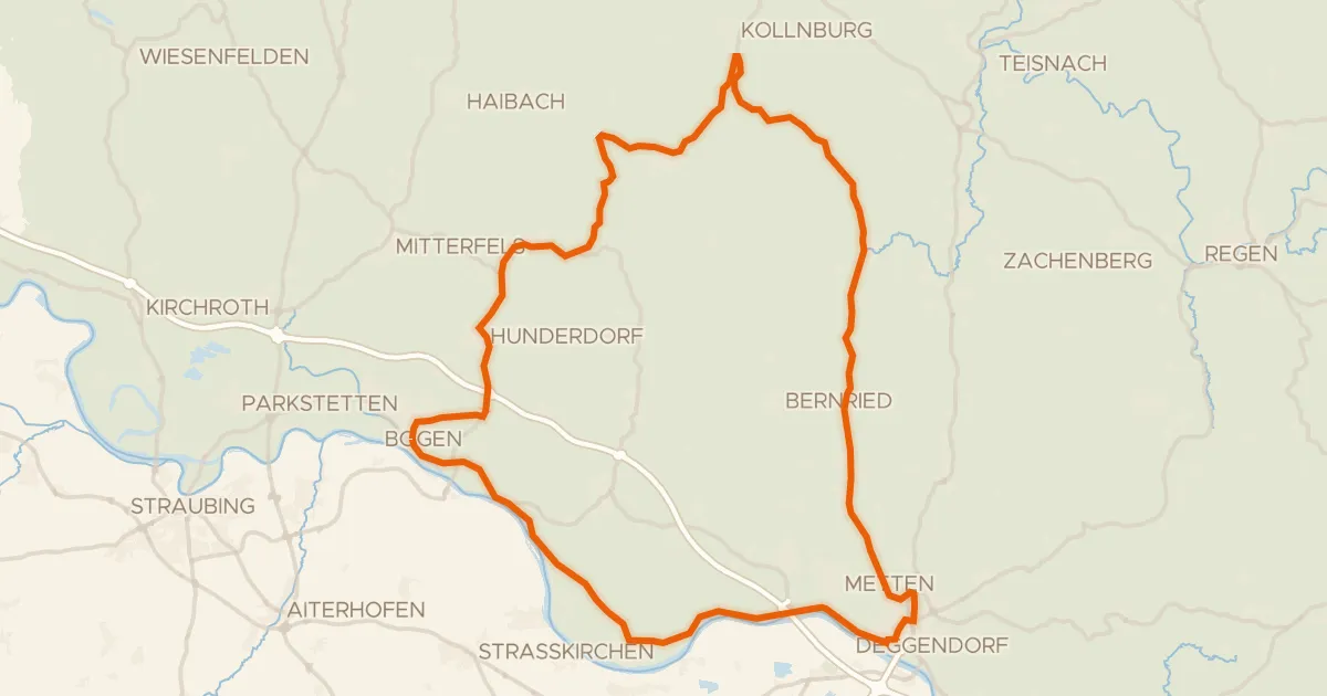 Kaart van de fietsroute Rondje Schloss Egg en Bogenberg