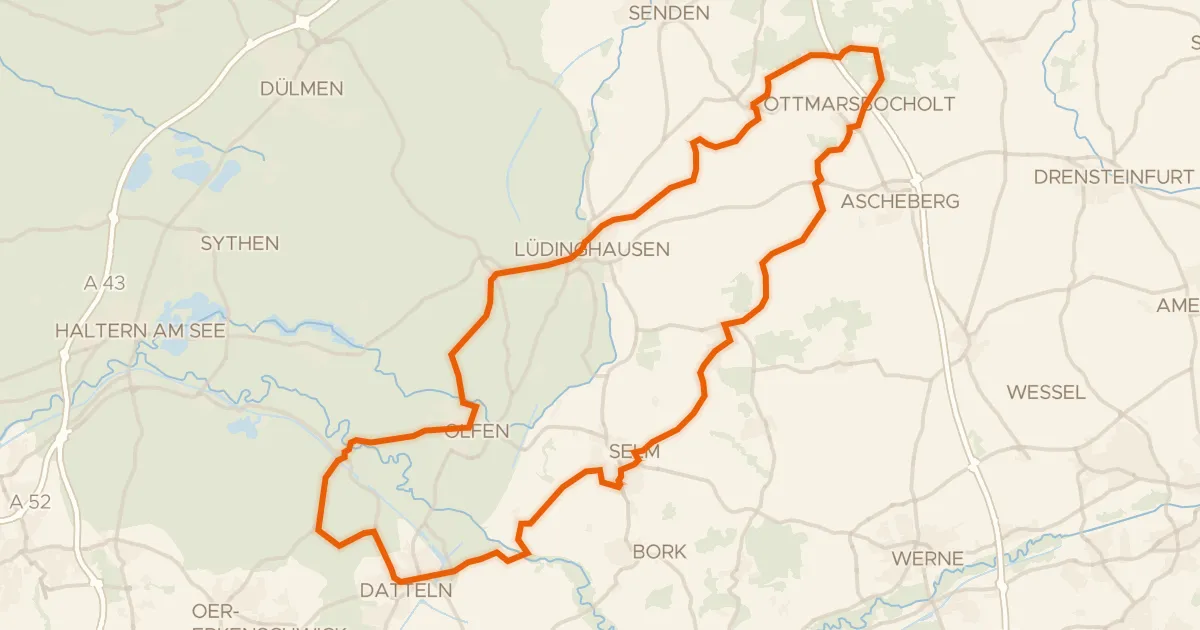 Map of the cycling route Rondje Burg Lüdinghausen en Lippeaue