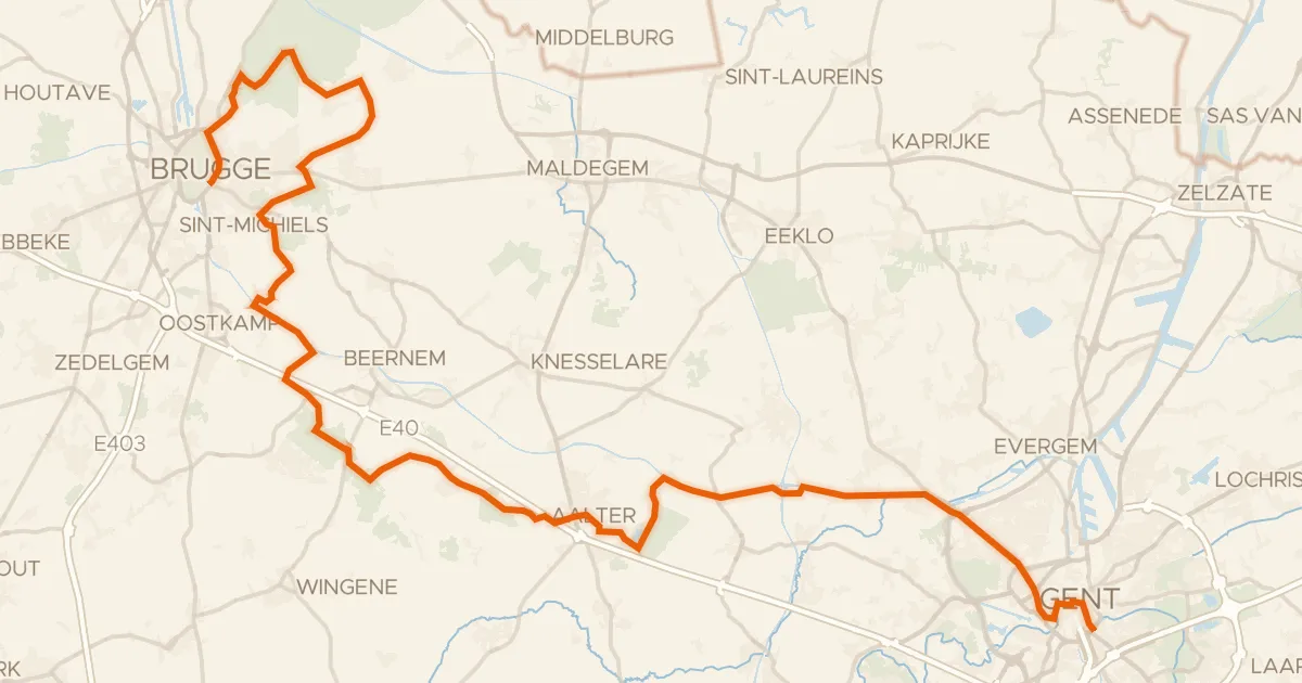 Kaart van de fietsroute Kunststedenroute - 03 - Brugge - Gent