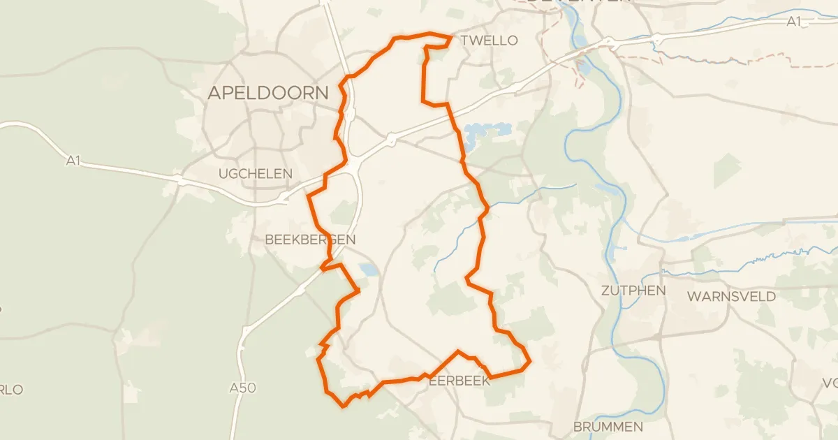 Kaart van de fietsroute Rondje Loenermark en Oliemolen de Korenmolen