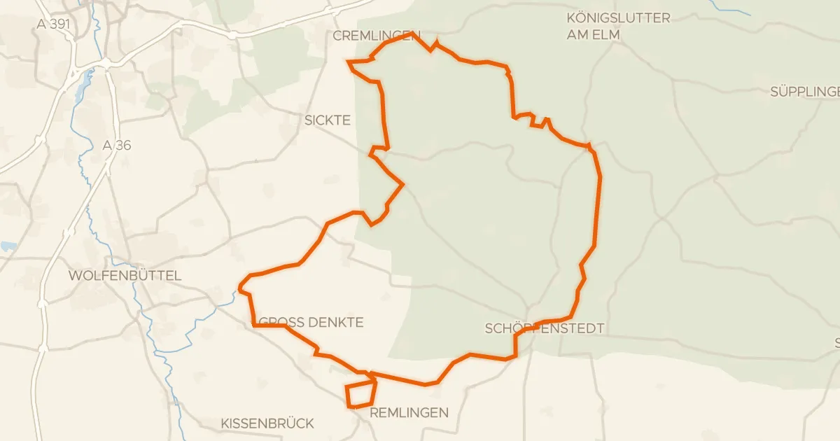 Kaart van de fietsroute Rondje Remlinger Heerse en Gutspark Destedt