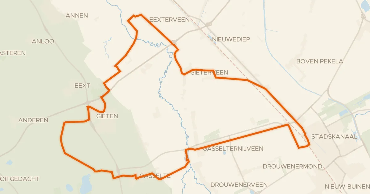Kaart van de fietsroute Hunzeroute