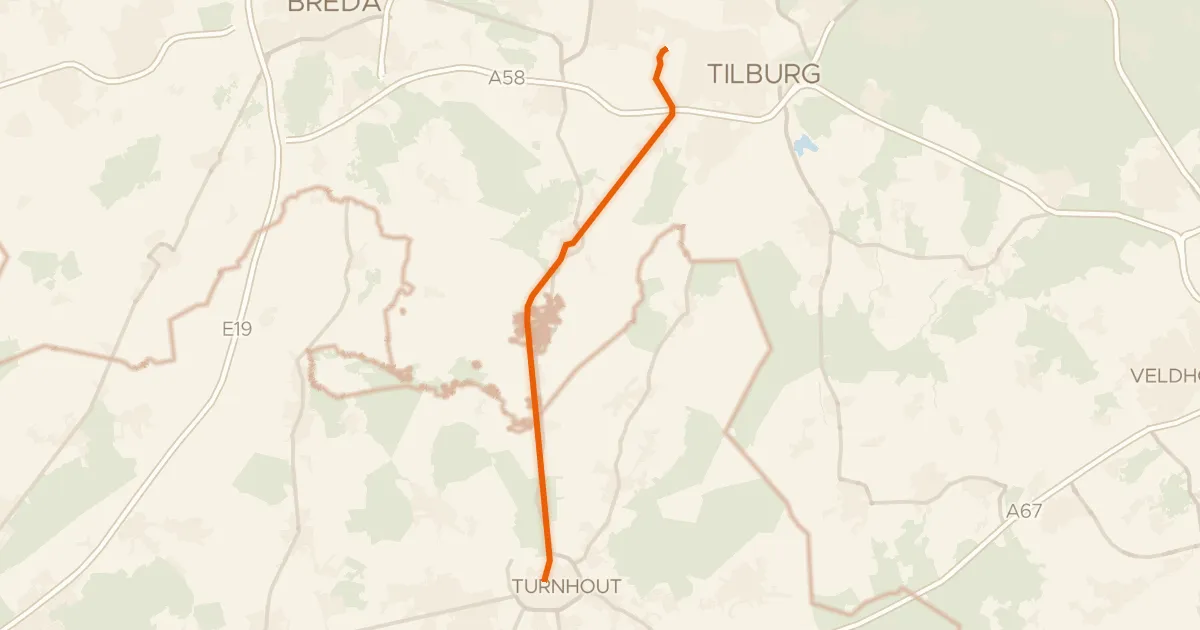Kaart van de fietsroute Bels Lijntje