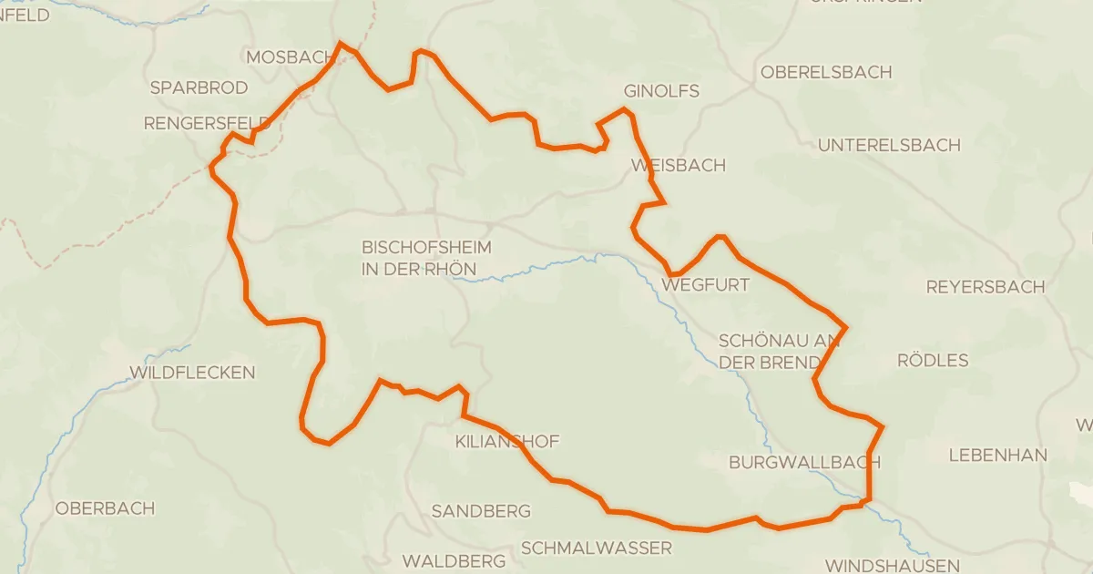 Kaart van de fietsroute Rondje Höllwald bei Rodenbach en Lange Rhön