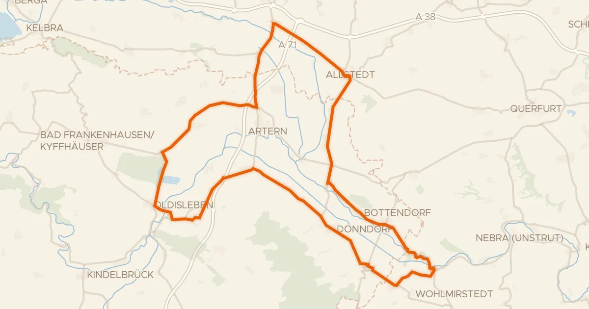Kaart van de fietsroute Rondje Wendelstein en Helme