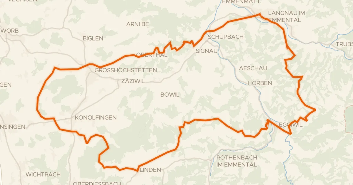 Kaart van de fietsroute Herzschlaufe Langnau