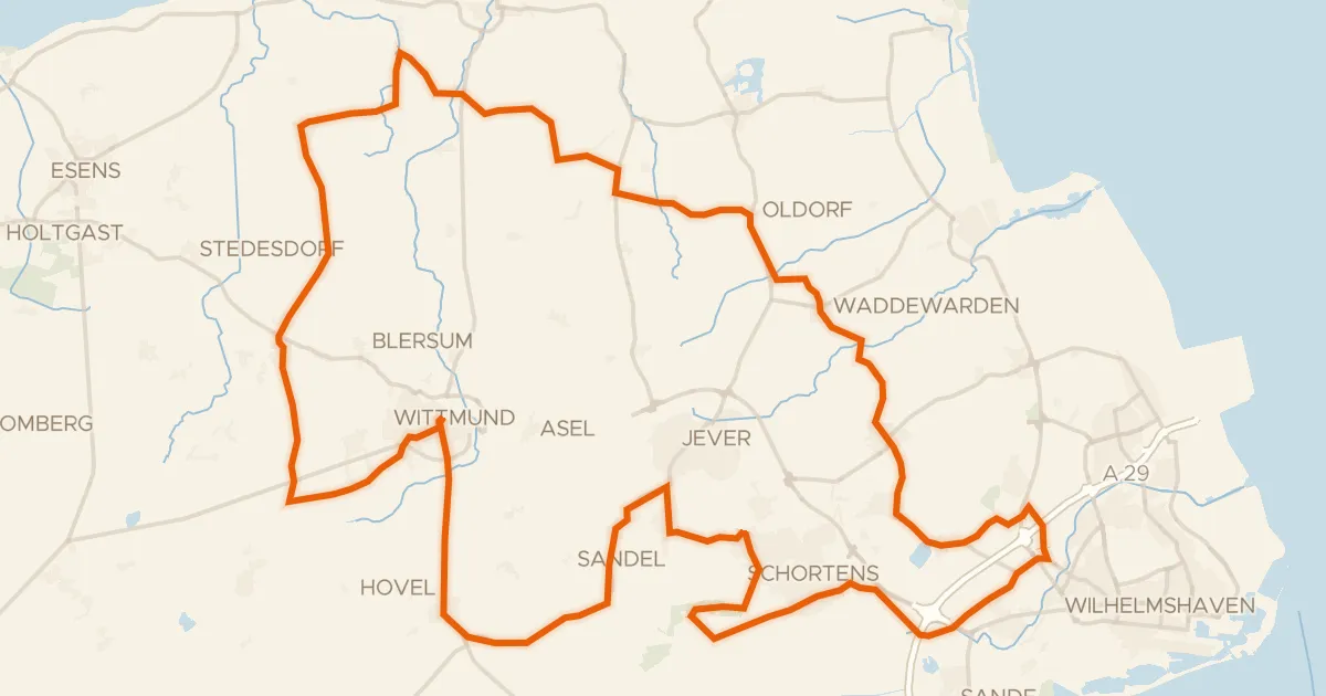 Map of the cycling route Rondje Burg Kniphausen en Werdumer Mühle