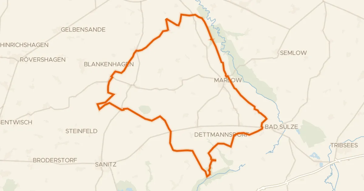 Map of the cycling route Rondje Ehmkendorfer Moor en Recknitzwiesen