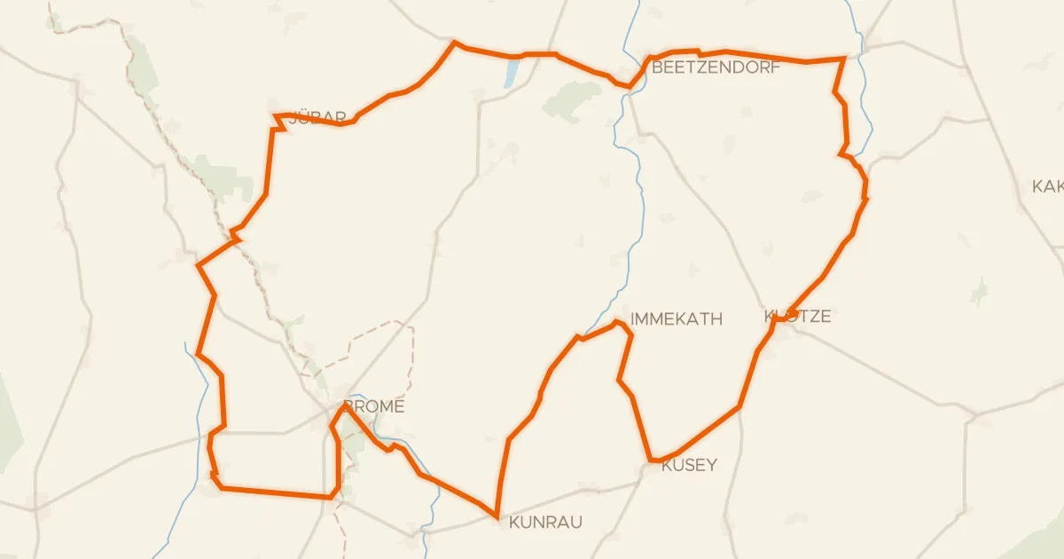 Kaart van de fietsroute Rondje Burgruine Beetzendorf en Ohreaue