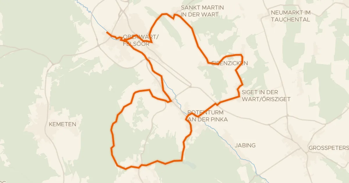Kaart van de fietsroute Lebenswartweg Oberwart