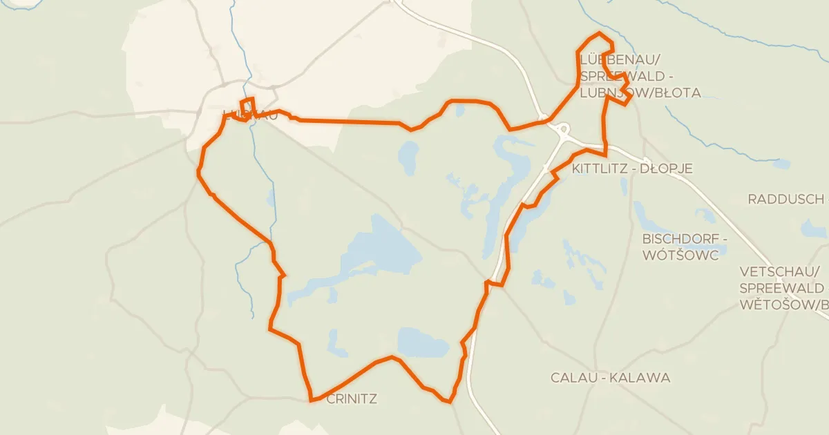 Kaart van de fietsroute Rondje Schloß Beesdau en Spreewald