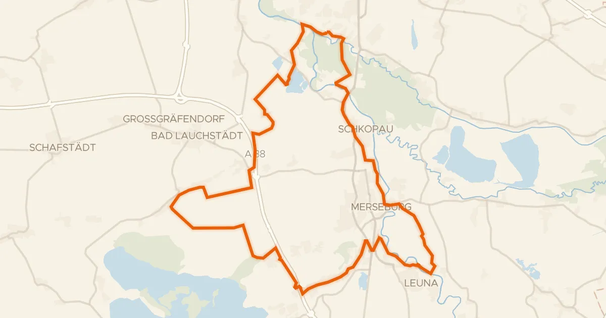 Kaart van de fietsroute Rondje Schloss Merseburg en Bergbaufolgelandschaft Geiseltal