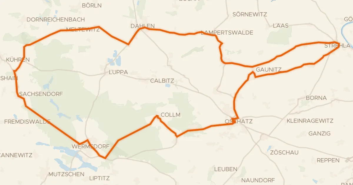 Kaart van de fietsroute Rondje Schloss Strehla en Wüstes Schloss Osterland