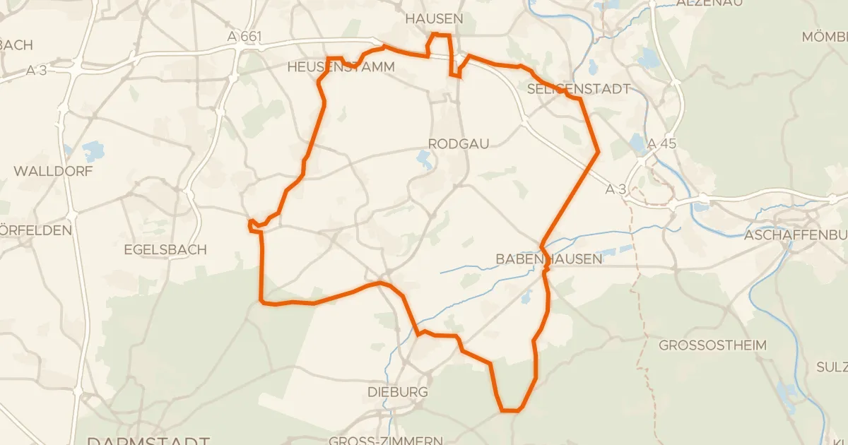 Kaart van de fietsroute Rondje Schloß Babenhausen en See am Goldberg