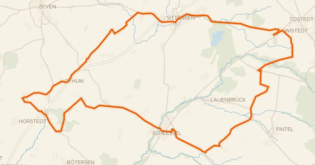 Kaart van de fietsroute Rondje Tister Bauernmoor en Kauers Wittmoor