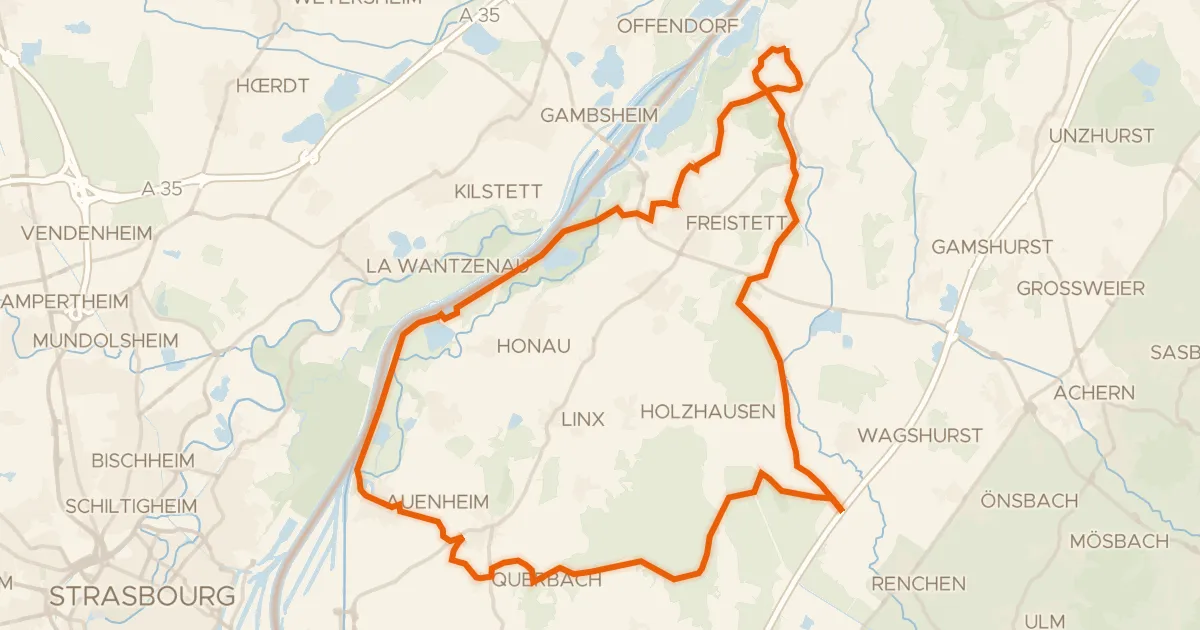 Map of the cycling route Rondje Fort Blumenthal en Mittelgrund Helmlingen
