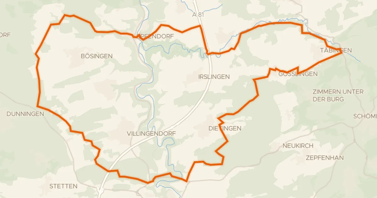 Map of the cycling route Rondje Schlichemtal en Neckar