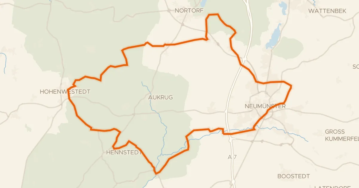 Kaart van de fietsroute Rondje Naturpark Westensee en Naturpark Aukrug