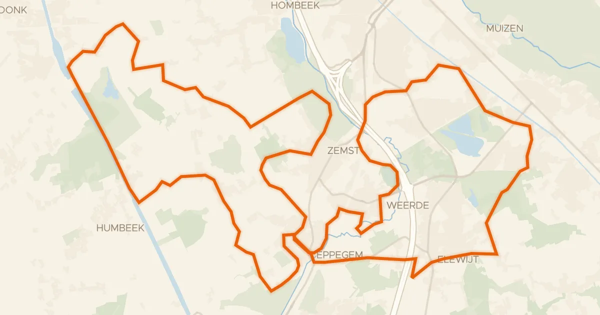 Map of the cycling route De 8 van Zemst