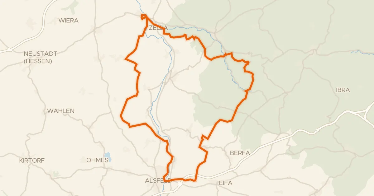 Map of the cycling route Rondje Schloss Loshausen en Immichenhainer Teiche