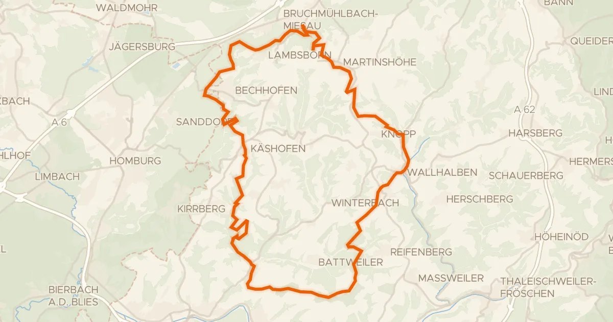 Kaart van de fietsroute Rondje Aussichtsturm Schmitshausen en Auf der Pottschütthöhe