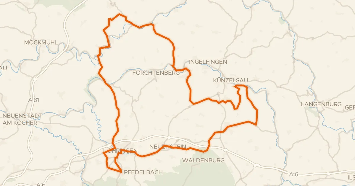Kaart van de fietsroute Rondje Burgstall Heidenschlössle en Wasserschloss Bieringen