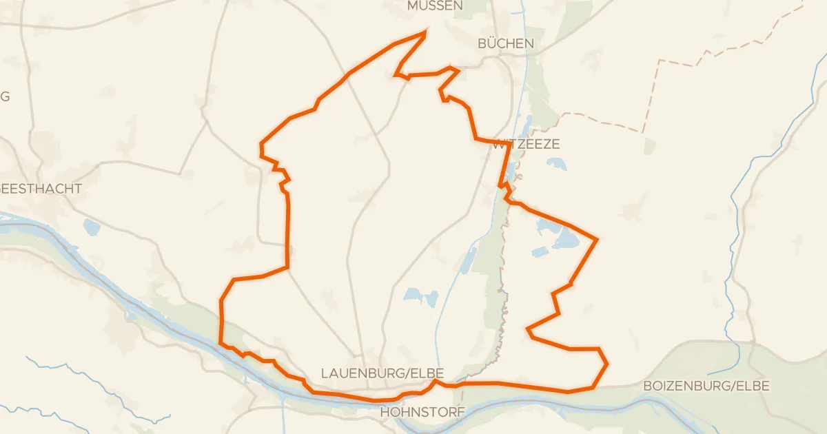 Kaart van de fietsroute Rondje Elbhang-Vierwald en Lauenburger Elbvorland