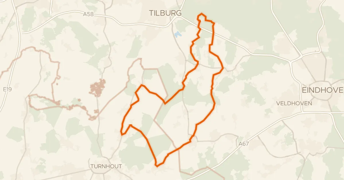 Map of the cycling route Rondje Toremansmolen en Oisterwijkse Bossen en Vennen
