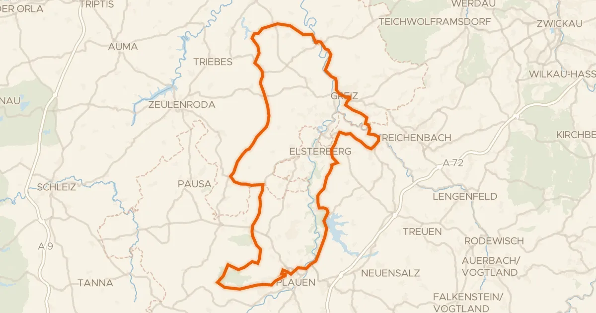 Kaart van de fietsroute Rondje langs de Elstersteilhänge en Pöllwitzer Wald