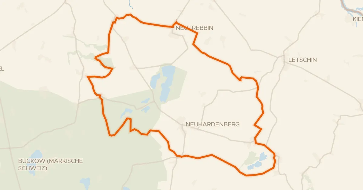 Kaart van de fietsroute Rondje Schloss Gusow en Stobbertal