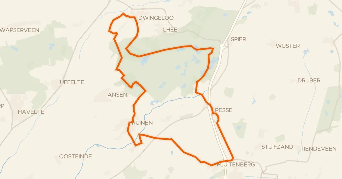 Kaart van de fietsroute Dwingelderveldroute